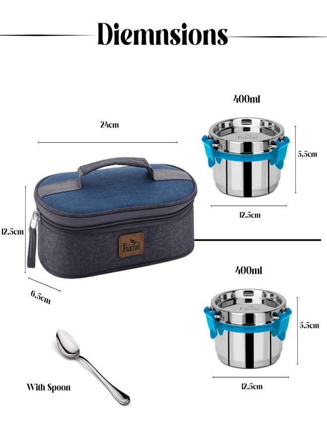 PDDFALCON Stainless Steel EcoNxt Lunch Box (Set of 2 Olive Turkish Blue - 800ml), with BIS Certified, Jindal Seal & Made in India Lunch Box - Image 2